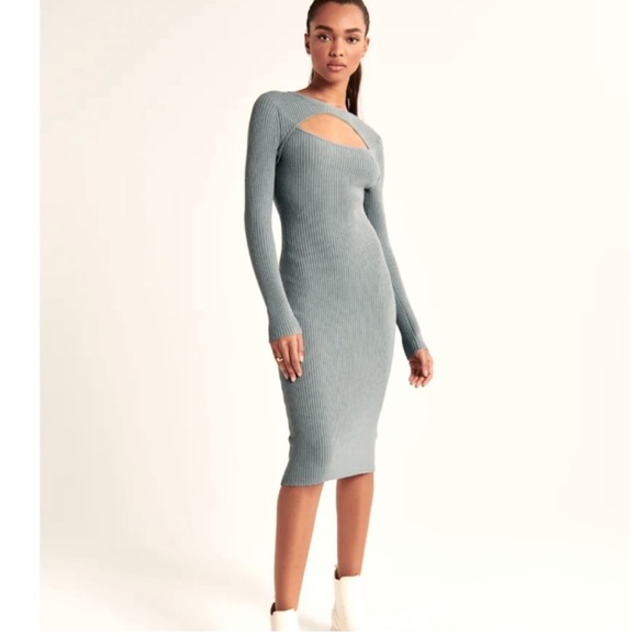 Abercrombie & Fitch Long Sleeve CutOut keyhole Knit Sweater Midi Dress L - Picture 1 of 10